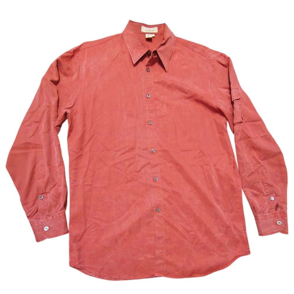 Ermenegildo Zegna 100% Lyocell Size Large Long Sleeve Utility Shirt Red